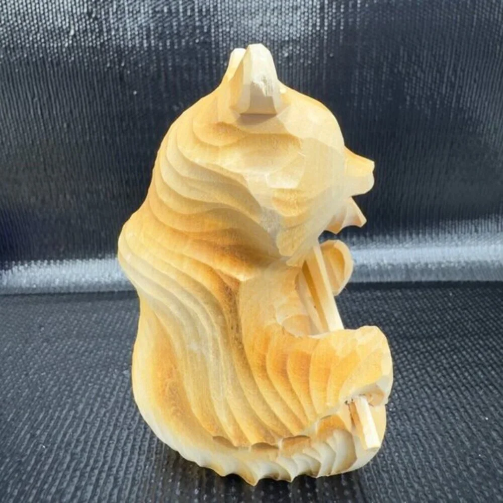 Russian‎ Folk Art Hand Carved Wooden Bear With Spoon Figurine Vintage Decor